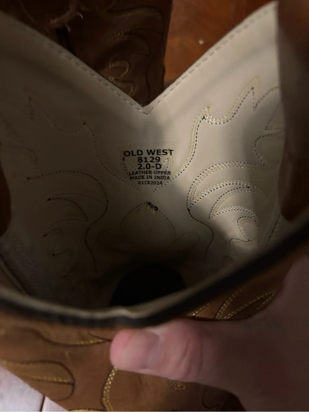 Old West Tan Brown Kids Western Cowboy Boots with Stitch Detail